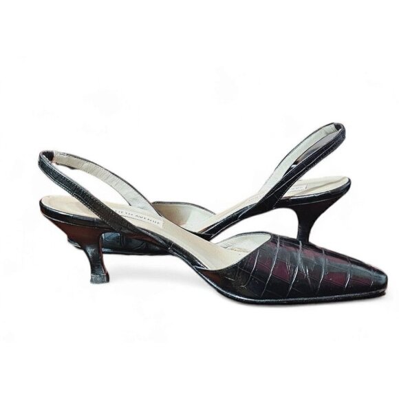 SAKS FIFTH AVENUE black leather square toe slingback 2.5" low heels size 8B - Picture 15 of 15